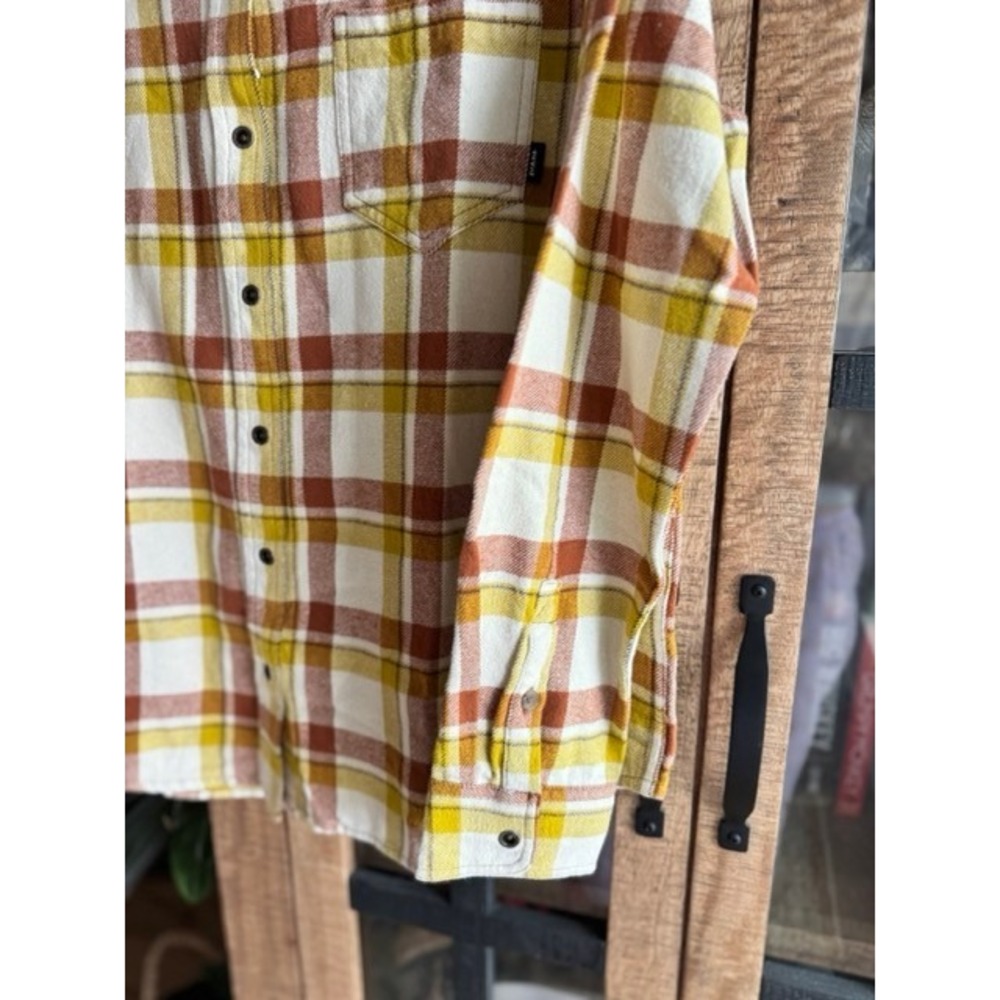 Prana Womens Golden Canyon Flannel Shirt Sweet Cream Plaid Organic Cotton L NEW - Picture 3 of 12